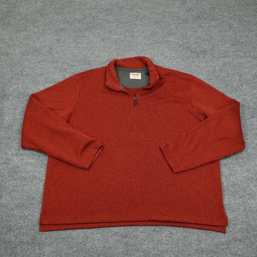 Wrangler Sweater Mens 2XL Red Heathered Quarter Zip Pullover Casual